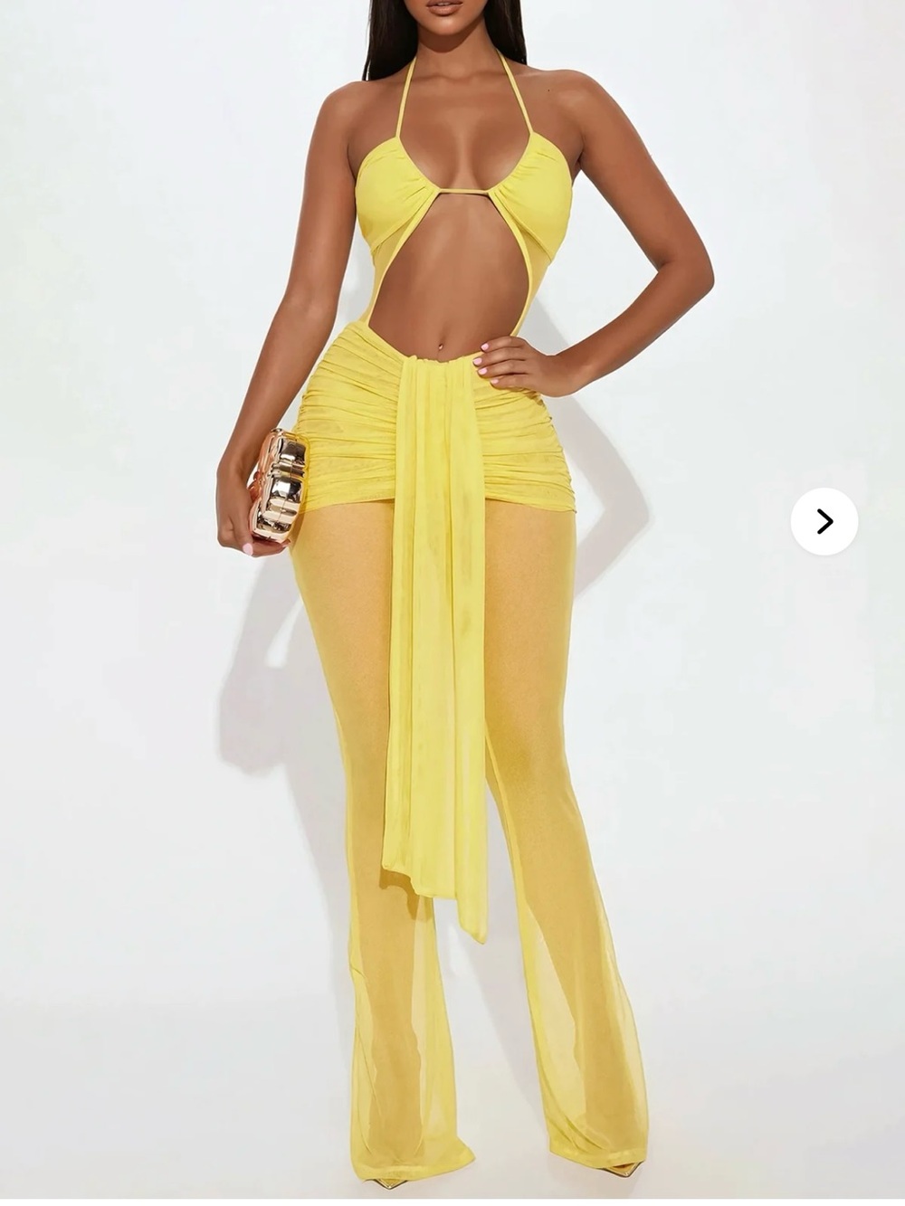 Fashion Nova Yellow Cut-Out Jumpsuit